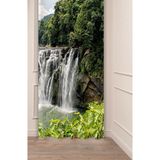 Greendecor Şelale Doğa Orman Ağaç Tabiat Manzara Özel Tasarım Dijital Baskılı (Tek Kanat) Modern Şık Fon Perde - Yeşil - 135 x 270 cm