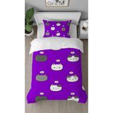 Greendecor Tatlı Kedi Panda Ayıcık Desenli Dijital Baskılı Özel Tasarımlı Çarşafsız Tek Kişilik Nevresim Takımı - Mor - 160 x 220 cm