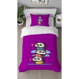 Greendecor Tatlı Pandalar Desenli Dijital Baskılı Özel Tasarımlı Çarşafsız Tek Kişilik Şık Nevresim Takımı - Mor - 160 x 220 cm