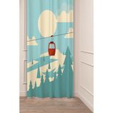 Greendecor Teleferik Orman Dağ Ağaç Turkuaz Bohem Desenli Özel Tasarım Dijital Baskılı (Tek Kanat) Fon Perde - Mor - 135 x 250 cm