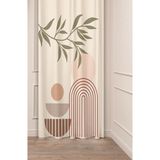 Greendecor Yaprak Bohem Minimalist Pastel Bej Krem Desenli Özel Tasarım Dijital Baskılı (Tek Kanat) Fon Perde - Altın - 135 x 250 cm