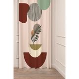 Greendecor Yaprak Bohem Minimalist Pastel Bej Krem Desenli Özel Tasarım Dijital Baskılı (Tek Kanat) Fon Perde - Kırmızı - 135 x 260 cm