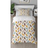 Greendecor Yapraklar Bohem Krem Desenli Baskılı Özel Tasarım Çarşafsız Tek Kişilik Tarz Şık Nevresim Takımı - Mor - 160 x 220 cm