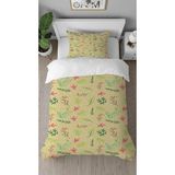 Greendecor Yapraklar Çiçek Bohem Desenli Baskılı Özel Tasarımlı Çarşafsız Tek Kişilik Tarz Şık Nevresim Takımı - Haki - 160 x 220 cm