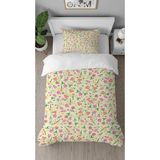 Greendecor Yapraklar Çiçek Bohem Desenli Baskılı Özel Tasarımlı Çarşafsız Tek Kişilik Tarz Şık Nevresim Takımı - Pembe - 160 x 220 cm