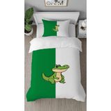 Greendecor Yeşil Beyaz Timsah Desenli Dijital Baskılı Özel Tasarım Çarşafsız Tek Kişilik Nevresim Takımı - Mor - 160 x 220 cm