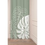 GREENDECOR Yeşil Yaprak Bohem Desenli Dijital Baskılı Fon Perde (TEK KANAT) Modern Tasarımlı Soft Renk Perde