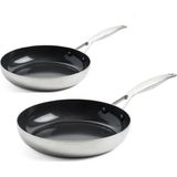 Greenpan Geneva 3-Ply 2’li Tava Seti 18 & 24 cm – Elmas Güçlendirmeli Thermolon™ Seramik Yüzey - Gümüş