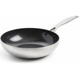 Greenpan Geneva 3ply 28 cm Wok Tava |thermolon™ Seramik Yüzey | Pfas Içermez |paslanmaz Çelik | - Gümüş