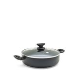 Greenpan Torino Thermolon™ Seramik Yüzey Adonize Cam Kapaklı Basık Tencere 28 Cm - Siyah