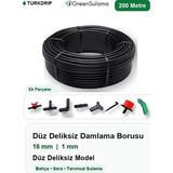 Greensulama 16 mm Düz Deliksiz Damlama Borusu 200 Metre Bahçe Sera Sulama