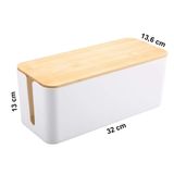 GreenTech Kablo Düzenleyici Kutu Kapaklı, Bambu-Beyaz, Büyük Boy, GT-PK02 | Çoklu Priz Saklama Kutusu, Uzatma Kablosu Gizleyici, Organizer, Ahşap Rengi Kapak, 32x13,6 cm, TV Ünitesi, Masaüstü ve Altı
