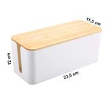 GreenTech Kablo Düzenleyici Kutu Kapaklı, Bambu-Beyaz, Küçük Boy, GT-PK01 | Priz Saklama Kutusu, Uzatma Kablosu Gizleyici, Organizer, Ahşap Rengi Kapak, 23,5x11,5 cm, TV Ünitesi, Masaüstü ve Altı