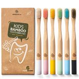 Greenzla Çocuklar Bambu Diş Fırçaları (6'lı Paket) | BPA İçermeyen Yumuşak Kıllar Diş Fırçaları | Çevre Dostu, Doğal Bambu Diş Fırçası Seti | Biyobozunur ve Kompostlanabilir Kömür Ahşap Diş Fırçaları
