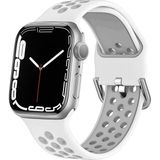 Gregoss Apple Watch 7-6-Se-5-4-3-2 Seri (42/44/45) mm Uyumlu Yumuşak Çelik Tokalı Delikli Silikon Kordon - Beyaz - Gri