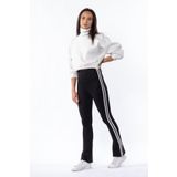 Grenj Fashion Siyah Bol Paça Yanı Iki Beyaz Şeritli Toparlayıcı Kışlık Örme Tayt