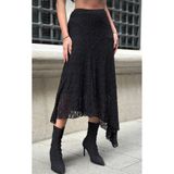 greymoda Kadın SİYAH Asimetrik Kesim Astarlı Dantel Etek_GRY_003451