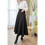 greymoda Kadın Siyah Scuba Kumaş Puf Kloş Tesettür Ve Günlük Etek Boy:94-95cm (KEMERİ LASTİKLİDİR)