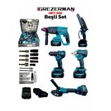 Grezerman Profesyonel Akülü 5'Li Set Matkap & Spiral & Hilti & Torklu & Testere Full Setli