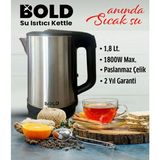 Gri 1,8 Litre Su Isıtıcı Kettle, Anında Sıcak Su, Pratik ve Şık Tasarım - Altın - Gri