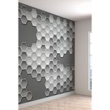 Gri 3 Boyutlu Geometrik Desenli Silinebilir Kumaş Duvar Kağıdı- En X Boy - Ev ve Ofis Dekor, 450 x 280