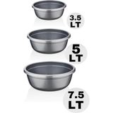 Gri 3'lü Kapaksız Hamur Leğen Seti, 3,5/5/7,5 Litre, Çok Amaçlı Kullanım - Antrasit - Seçenek 1