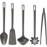 Gri 5'li Mutfak Seti: Spatula, Kaşık, Kepçe, Makarna Kaşığı ve Maşa - Seçenek 1 - Antrasit