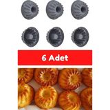 Gri 6'li Silikon Mini Kek Kalıbı - 6 Adet Göbekli Muffin Kek Kalıbı