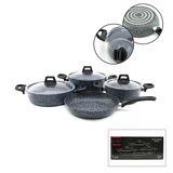 Gri 7 Parça Granit Tencere - Tava Seti 20-24Cm Derin - 27Cm Basık Cam Kapak Tencere - 26Cm Tava (5067)