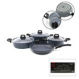 GRİ 7 PARÇA GRANİT TENCERE - TAVA SETİ 20-24CM DERİN - 27CM BASIK CAM KAPAK TENCERE - 26CM TAVA (5264)