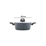 Gri 7 Parça Granit Tencere - Tava Seti 20-24Cm Derin - 27Cm Basık Cam Kapak Tencere - 26Cm Tava (5510)