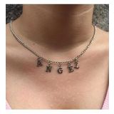 Gri Angel Yazılı Harfli 45 cm Zincirli Hediyelik Bayan Kolye Takı