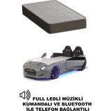 Gri Arabalı Yatak Kapıları Açılan Gtr Full Ledli Kumandalı ve Müzikli + Ortopedik Yatak - Gümüş - 90 x 190 cm
