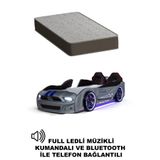 Gri Arabalı Yatak Kapıları Açılan Mustang Full Ledli Kumandalı Ve Müzikli + Ortopedik Yatak