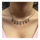 Gri Bad Girl Yazılı Harfli 45 cm Zincirli Hediyelik Bayan Kolye