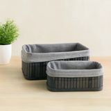 Gri Bambu Kenarlı Dikdörtgen Organizer Sepet (25X14 / 28X18 Cm) - Ahşap Taban, Bezli