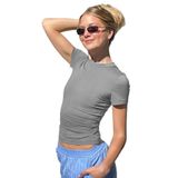 Gri Basic Crop Kadın Tişört Madmext