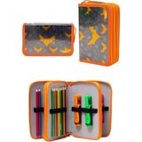 Gri Batman Desenli Pvc Üç Bölmeli Erkek Çocuk Organizer Kalemlik Kalem Kutusu -CP7002 - Gri - Turuncu