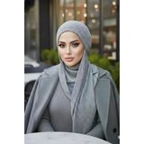 Gri Beyaz Desenli Kışlık Kelebek Bone Şal