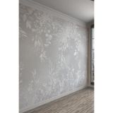 Gri Beyaz Sarmaşık Yaprak Desenli Tekstil Duvar Kağıdı, 100 x 100