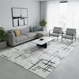 Gri Beyaz Soyut Çizgili Dijital Baskılı Halı – Kaymaz Tabanlı, Modern Minimal Desenli Salon Ev Ve