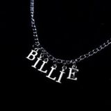 Gri Billie Yazılı Harfli 45 cm Zincirli Hediyelik Bayan Kolye