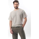 Gri Bisiklet Yaka Pamuklu Çizgili Erkek T-Shirt E7121 - XL