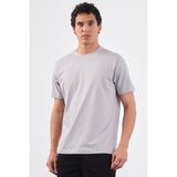 Gri Bisiklet Yaka Pamuklu Düz Renk Slim Fit Erkek T-shirt - 2XL
