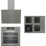 Gri Cam 9 Fonksiyonlu Buhar Destekli Fitfry (Airfry Özellikli) Wok Gözlü 3'Lü Ankastre Set