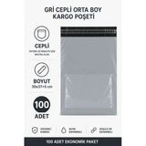 Gri Cepli Orta Boy Kargo Poşeti 30X37+5 Cm 100 Adet