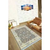 Gri Çerçeveli Dokuma Pamuk Tabanlı Kaymaz Kilim Klm035
