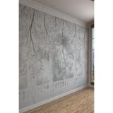 Gri Çiçek Dalları ve Balkon Desenli Tekstil Duvar Kağıdı, 400 x 280