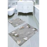 Gri Çiçek Temalı Banyo Halısı Klozet 2'li Paspas Seti BS011