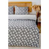 Gri Çift Kişilik Nevresim Takımı Pamuklu Çiçek Desenli Henna 200X215 cm - Mavi - 200 x 210 cm